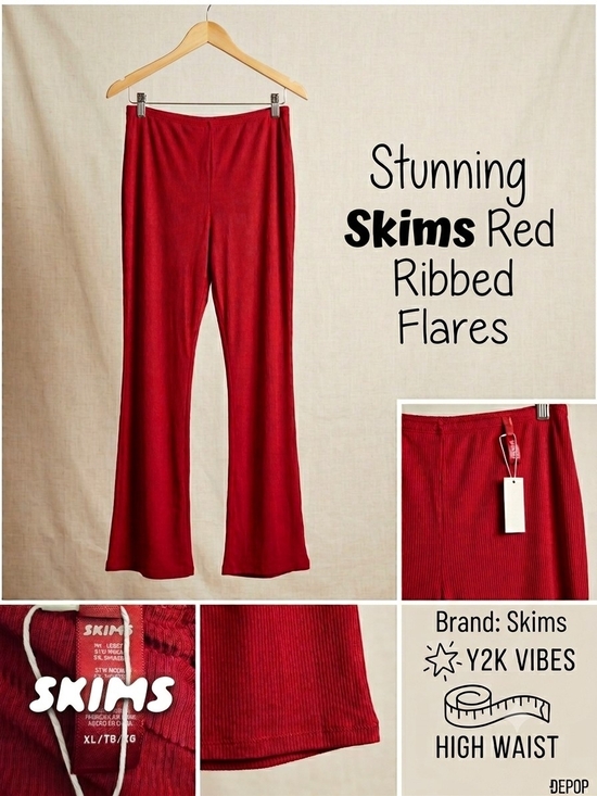 SKIMS Pants - Skims Red Ribbed Flare Kids Pants